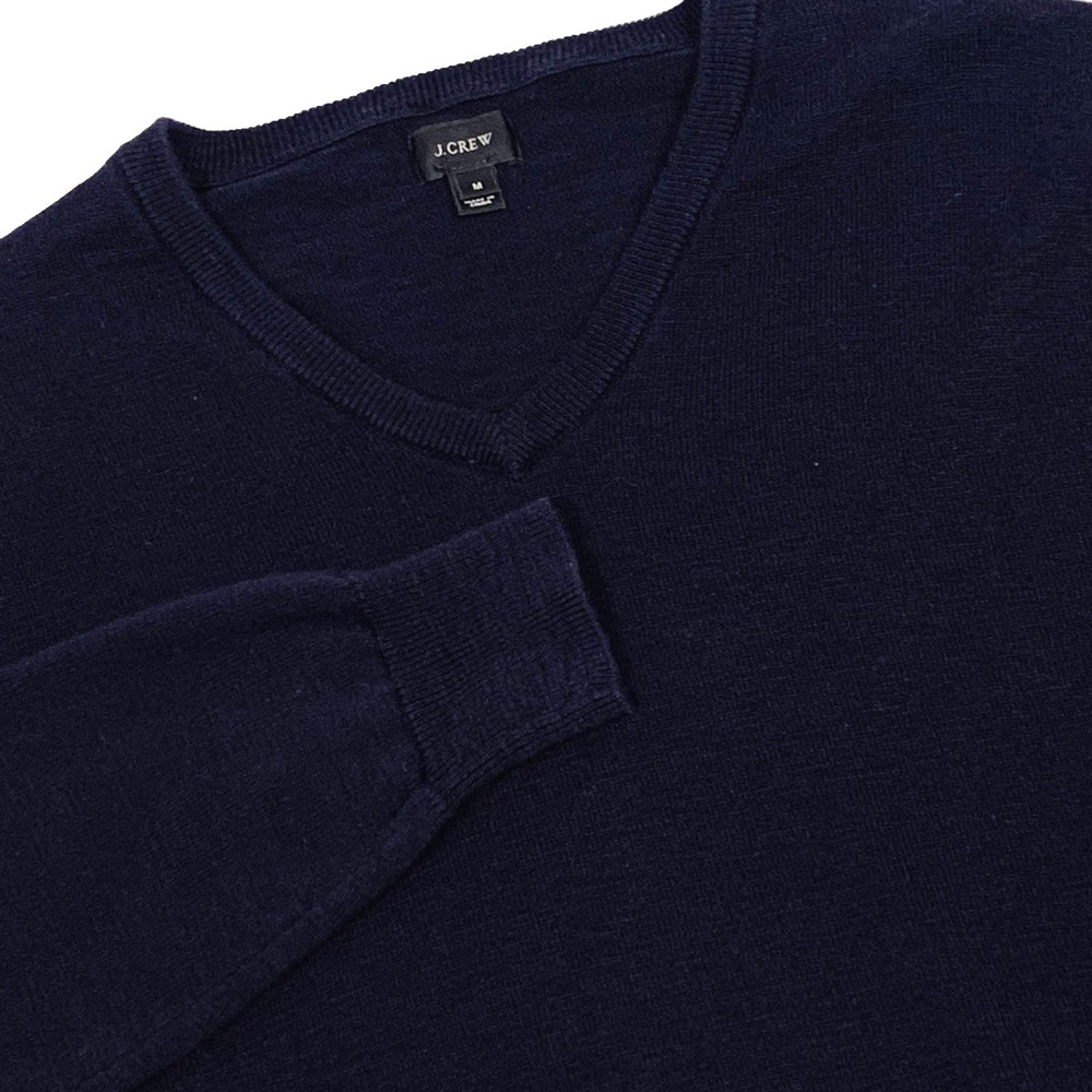 J.Crew V Neck Sweater Men’s Medium Navy Blue 100% Cotton Pullover